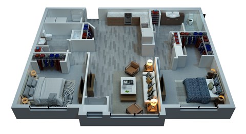 Floor plan for 2 beds, 2 baths, 982 sqft